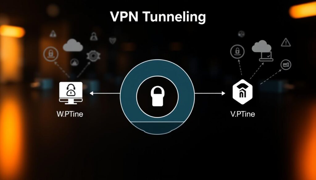 How 43% of Cyberattacks Start With One Unprotected Click 2 A schematic diagram depicting the VPN tunneling protocol, with a secure virtual tunnel connecting two endpoints, represented by distinctive icons. The tunnel is visualized using a combination of abstract geometric shapes and technical illustrations, conveying the concept of encapsulated data transmission over a secure, encrypted channel. The foreground showcases the core tunneling mechanism, while the background subtly hints at the broader VPN infrastructure, with subtle network topologies and technology iconography. Illuminated by a warm, ambient lighting scheme that enhances the sense of secure, reliable connectivity.
