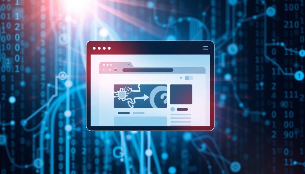 Secure Browsing: Safeguard Your Digital Life 1 A secure browser window hovers against a backdrop of abstract data flows and encryption symbols. The window's frame is sleek and minimalist, with a clean, modern aesthetic. Inside the window, web pages are displayed, their content shielded by a semi-transparent security overlay. Rays of light emanate from the frame, casting a warm, reassuring glow. The overall scene conveys a sense of digital safety and privacy, emphasizing the fundamental principles of secure browsing.