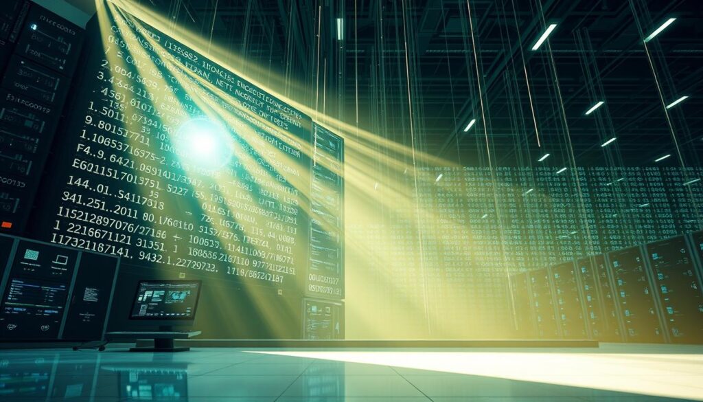 Mastering Encryption: Safeguard Your Online Privacy 2 A secure data fortress stands tall, its facade adorned with intricate encryption algorithms. Within, delicate information flows through digital channels, shielded by multilayered defenses. Luminous beams of light cascade across the scene, casting a serene and steadfast atmosphere. Sleek, high-tech consoles monitor the steady pulse of data, their displays reflecting the gravity of the task at hand. In the background, a vast network of interconnected servers hums with the steady cadence of protected communication. This image conveys the vital role of encryption in safeguarding sensitive information, a critical component in the pursuit of online privacy.