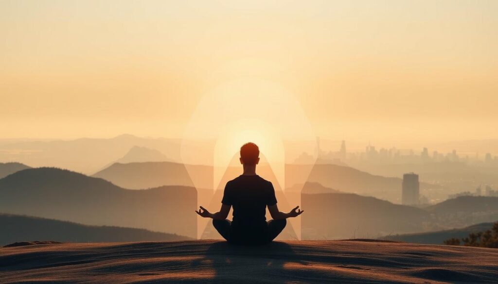 A serene, layered landscape depicting the concept of online privacy. In the foreground, a person's silhouette sits meditatively, surrounded by a soft, diffused glow. In the middle ground, abstract geometric shapes and patterns represent the various layers of privacy-enhancing tools and techniques. The background features a vast, minimalist cityscape, hinting at the interconnected, digital world beyond. The scene is bathed in a warm, inviting light, creating a sense of security and tranquility. Captured with a wide-angle lens, the composition emphasizes the depth and interconnectedness of the layered privacy approach. A serene, layered landscape depicting the concept of online privacy. In the foreground, a person's silhouette sits meditatively, surrounded by a soft, diffused glow. In the middle ground, abstract geometric shapes and patterns represent the various layers of privacy-enhancing tools and techniques. The background features a vast, minimalist cityscape, hinting at the interconnected, digital world beyond. The scene is bathed in a warm, inviting light, creating a sense of security and tranquility. Captured with a wide-angle lens, the composition emphasizes the depth and interconnectedness of the layered privacy approach.