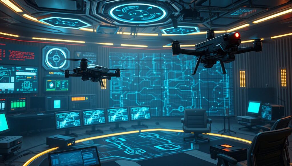 A tactical command center, its holographic displays and haptic interfaces illuminating the room with a soft, ambient glow. Armored drones and autonomous defense platforms hover in the foreground, their high-tech sensors and weaponry poised for action. In the background, a sprawling network of interconnected security systems, meticulously monitoring every access point and potential threat. The atmosphere is one of focused intensity, where cutting-edge technology and strategic planning converge to ensure the ultimate in network protection. A tactical command center, its holographic displays and haptic interfaces illuminating the room with a soft, ambient glow. Armored drones and autonomous defense platforms hover in the foreground, their high-tech sensors and weaponry poised for action. In the background, a sprawling network of interconnected security systems, meticulously monitoring every access point and potential threat. The atmosphere is one of focused intensity, where cutting-edge technology and strategic planning converge to ensure the ultimate in network protection.