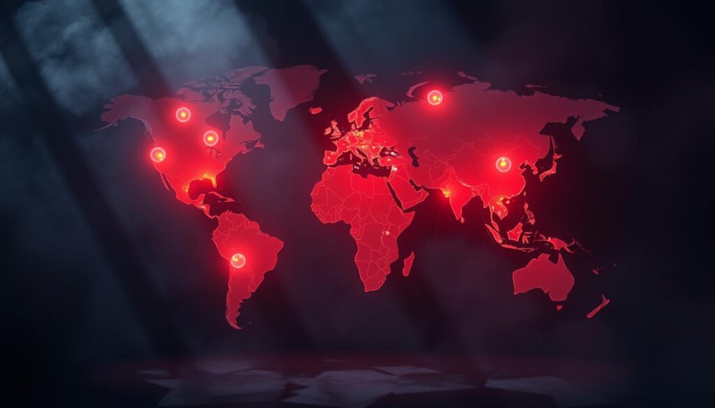 Why does my VPN speed change when I switch server locations? 3 A global network of VPN server locations, represented by glowing spheres suspended in a dark, atmospheric space. The spheres are arranged in a dynamic, interconnected formation, pulsing with energy and connectivity. The background is shrouded in a hazy, vaporwave-inspired palette, creating a sense of depth and mystery. Dramatic lighting casts long shadows, emphasizing the technological nature of the VPN infrastructure. The overall composition conveys the complex, ever-changing landscape of virtual private network accessibility and performance.