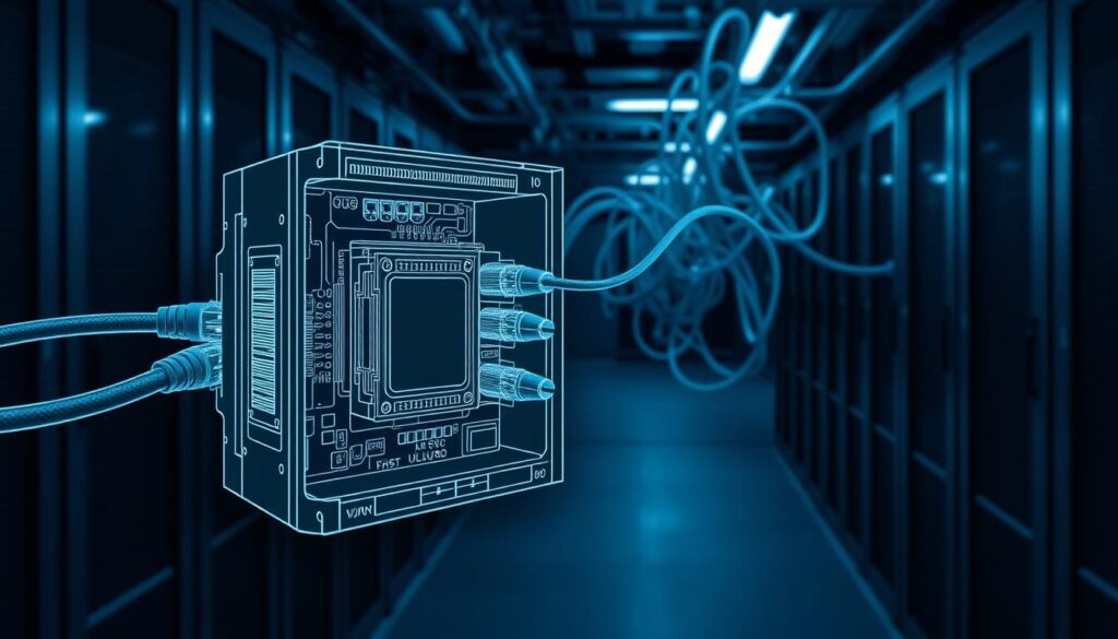 How to configure VPN kill switch on router level? 3 a detailed illustration of a VPN kill switch, showcasing its inner workings and functionality. In the foreground, a highly detailed cross-section of a VPN kill switch device, with its internal components and circuits visible. The device is shown in a technical, engineering-style rendering, with precise lines, shadows, and textures. In the middle ground, a series of network cables and connections, representing the flow of internet traffic through the VPN kill switch. In the background, a dimly lit, industrial-style environment, with subtle highlights and shadows to create a sense of depth and atmosphere. The overall image conveys a technical, functional, and informative mood, highlighting the intricate mechanisms and purpose of a VPN kill switch.